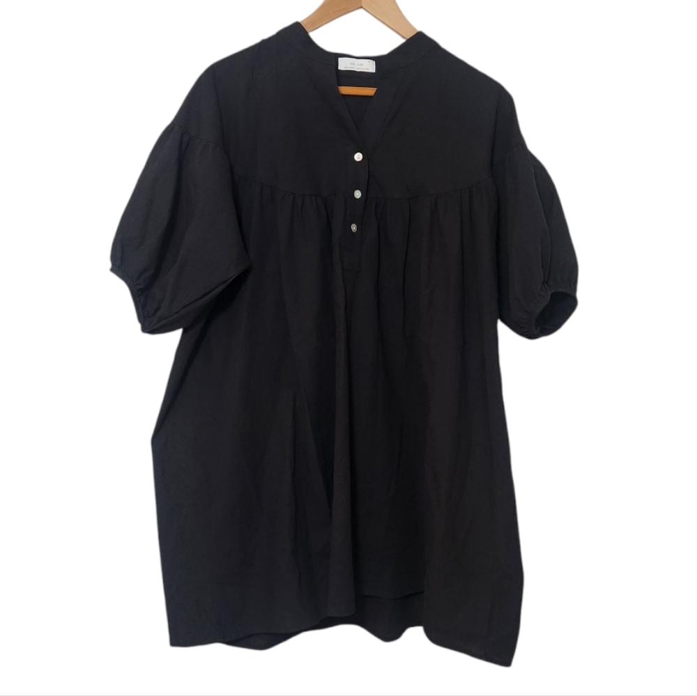 Oak + Fort Black Puff Sleeve Dress